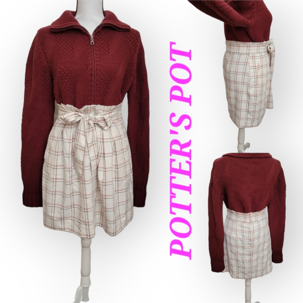 Potter's Pot Mini Plaid belted Skirt